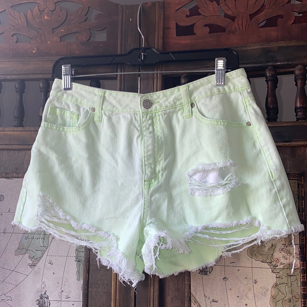 NoBo High Rise faded neon green shorts
